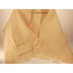 Expolana Top of Europe Wool Shawl Wrap Fringe Pockets Beige Cream Swedish Scarf